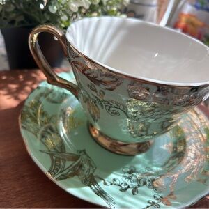 💚222 FIFTH • “Adelaide” Green Gold Cup & Saucer